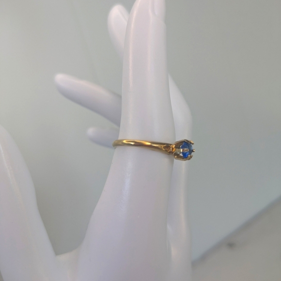 Vintage Sterling Silver Blue Sapphire Solitaire Ring Size 7.5 Gold Tone Vermeil - Picture 4 of 9